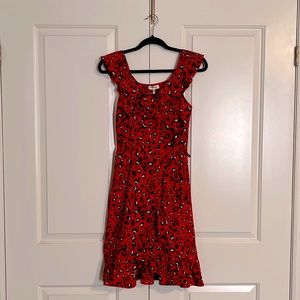 NWOT Red Leopard Ruffle Dress, size Small